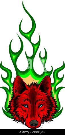 Logo Wolf Flaming Fire Vector Mascot Design Illustration de Vecteur