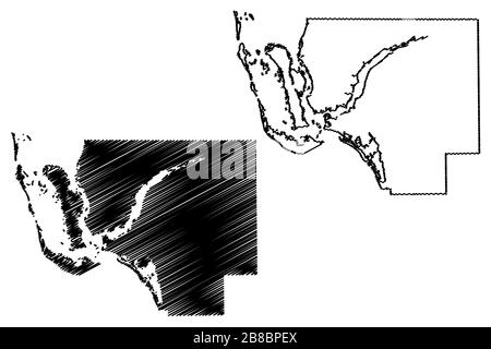 Lee County, Floride (comté des États-Unis, États-Unis d'Amérique, États-Unis, États-Unis, États-Unis) illustration vectorielle de carte, esquisse de gribble Lee carte Illustration de Vecteur