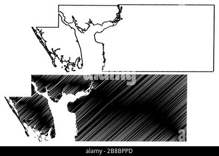 Charlotte County, Floride (comté des États-Unis, États-Unis d'Amérique, États-Unis, États-Unis, États-Unis) illustration vectorielle de carte, esquisse de gribble carte de Charlotte Illustration de Vecteur