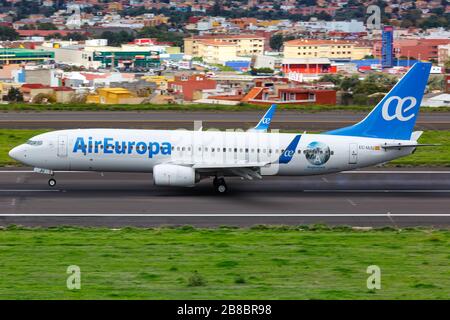 Tenerife, Espagne – 25 novembre 2019 : avion Air Europa Boeing 737-800 à l'aéroport de Tenerife Nord (TFN) en Espagne. Boeing est un fabricant américain d'avions Banque D'Images