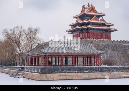 Tour d'angle au-dessus de la lune autour du complexe de palais de la Cité interdite dans le centre de Pékin, Chine Banque D'Images