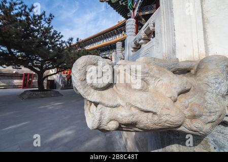 Sculpture sur un pavillon à Shouhuang - Palais de la longévité impériale dans le parc Jingshan à Beijing, Chine Banque D'Images