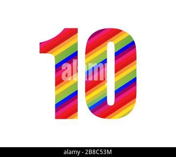 10 Numéro caractère numérique Rainbow style. Illustration vectorielle numérique colorée, isolée sur fond blanc. Banque D'Images