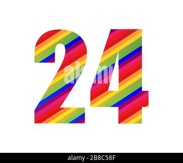 24 Numéro caractère numérique Rainbow style. Illustration vectorielle colorée de vingt-quatre chiffres isolée sur fond blanc. Banque D'Images