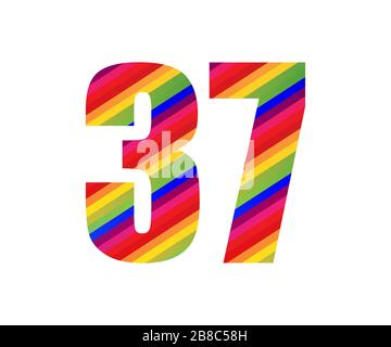 37 Numéro caractère numérique du style Rainbow. Coloré trente-sept chiffres Vector Illustration Design isolé sur fond blanc. Banque D'Images