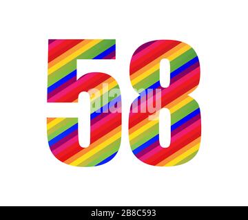 58 Numéro caractère numérique Rainbow style. Couleur cinquante-huit chiffres illustration vectorielle conception isolée sur fond blanc. Banque D'Images