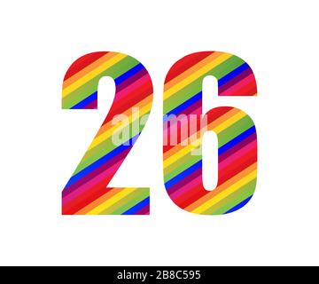 26 Numéro caractère numérique du style Rainbow. Illustration vectorielle colorée de vingt-six chiffres isolée sur fond blanc. Banque D'Images