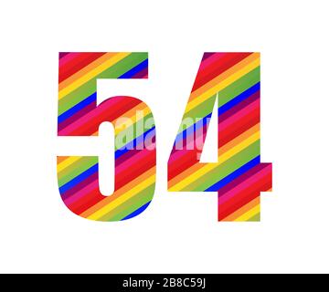 54 Numéro caractère numérique Rainbow style. Couleur cinquante-quatre chiffres illustration vectorielle conception isolée sur fond blanc. Banque D'Images