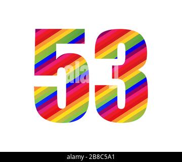 53 Numéro caractère numérique du style Rainbow. Couleur cinquante illustrations vectorielles à trois chiffres isolées sur fond blanc. Banque D'Images