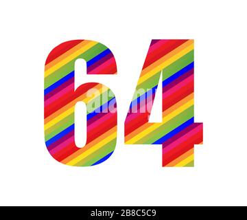 64 chiffre numérique Rainbow style. Illustration vectorielle colorée de 60 chiffres isolée sur fond blanc. Banque D'Images