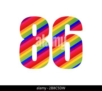 86 Numéro caractère numérique Rainbow style. Illustration vectorielle colorée à six chiffres isolée sur fond blanc. Banque D'Images