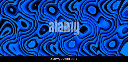 Motif ondulé abstrait bleu vif. Volume lignes courbes arrière-plan. Texture de la pierre. Illustration psychédélique large abstraite. rendu tridimensionnel Banque D'Images