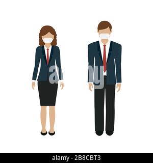 Homme et femme avec protection de la bouche isolée sur l'illustration vectorielle de fond blanc EPS10 Illustration de Vecteur