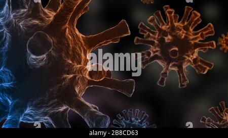 Illustration tridimensionnelle montrant le virus corona, le virus MERS, le syndrome respiratoire du Moyen-Orient Banque D'Images