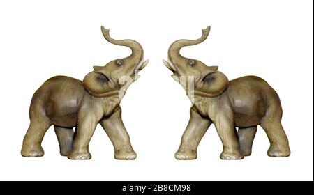 Statue de deux éléphants, sculpture d'éléphant sur fond blanc Banque D'Images