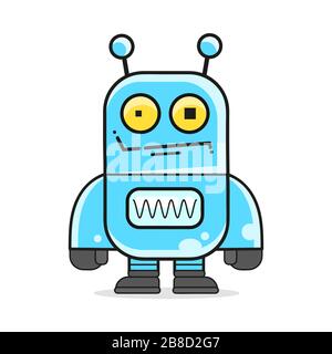 Caractère bleu convivial du robot Android avec deux antennes Vector Cartoon Illustration Illustration de Vecteur