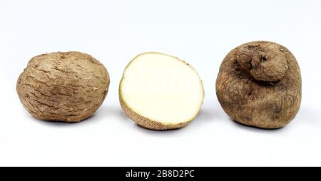 Dioscorea, Mun-NEB (mot thaïlandais), Dioscorea tuck frais, Dioscorea slats racine isolée sur fond blanc, Rubeola fotografie Banque D'Images