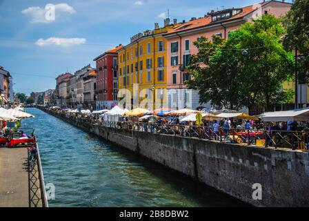 Le Naviglio Grande à Milan, Italie Banque D'Images