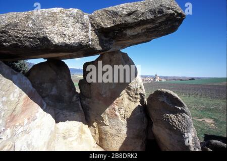 La chabola de la Hechicera la cabane de Witch est un groupe de dolmen situé à Elvilar, Álava, dans le Pays basque en Espagne. Banque D'Images