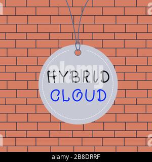 Panneau texte montrant le Cloud hybride. Environnement de traitement de texte photo d'entreprise qui combine public et privé Cloud badge cercle étiquette chaîne arrondie e Banque D'Images