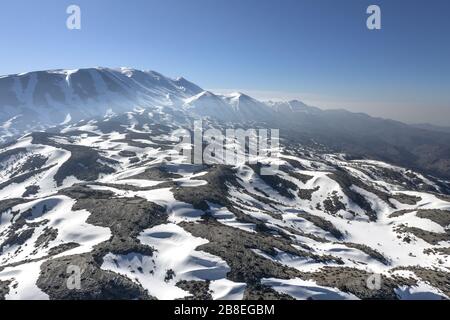 Paysage de montagne enneigé sur la montagne de Psiloritis (Ida), Crète, Grèce Banque D'Images