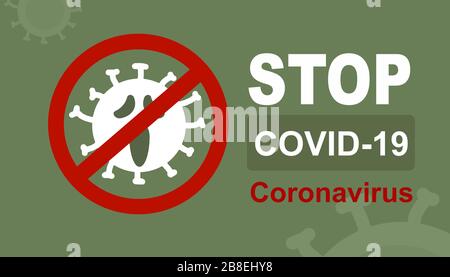 COVID-19 concept de prévention et de quarantaine du coronavirus, affiche Stop COVID-19 maladie. Nouvelle épidémie mondiale de virus corona SRAS-CoV-2. Bannière avec COVID19 Banque D'Images