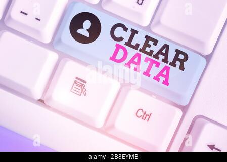 Main conceptuel écrit, indiquant clairement les données. Sens de la loi sur Concept suppression des données ou des informations dans un disque de stockage Banque D'Images