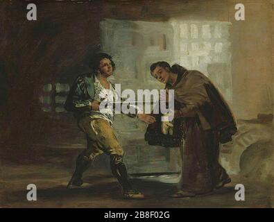 Francisco de Goya - Friar Pedro offre des chaussures à El Maragato et se prépare à mettre de côté son pistolet. Banque D'Images