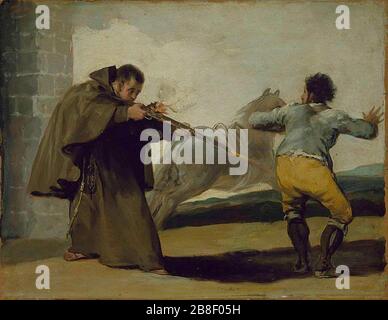 Francisco de Goya - Friar Pedro tire El Maragato alors que son cheval court. Banque D'Images