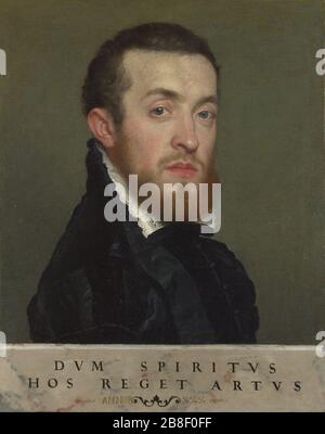 Giovanni Battista Moroni - Buste Portrait d'un jeune homme avec une inscription Banque D'Images