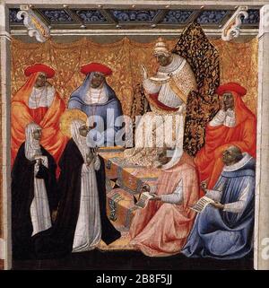 Giovanni di paolo, St Catherine devant le Pape à Avignon. Banque D'Images