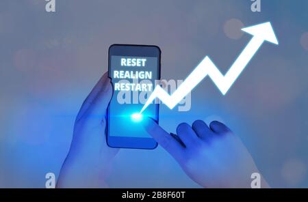 Écrit remarque montrant Réinitialiser réaligner redémarrer. Concept d'affaires pour la vie l'audit va vous aider à mettre les choses en perspectives Banque D'Images
