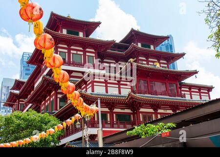 Singapour - 6 janvier 2019 : le temple bouddhiste de Chinatown à Singapour Banque D'Images