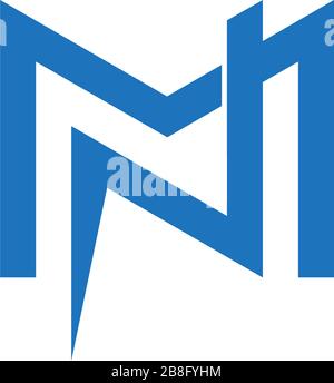 lettre mn bleu thunder bolt forme simple géométrique design logo vecteur Illustration de Vecteur