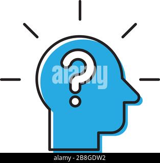 Tête avec icône de vecteur de point d'interrogation isolée sur fond blanc Illustration de Vecteur