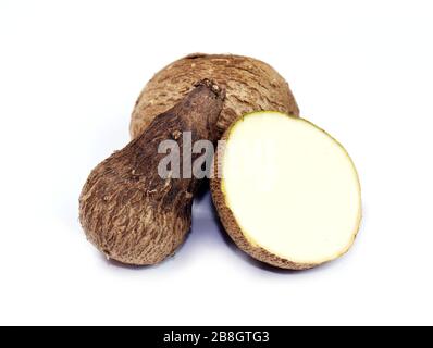 Dioscorea, Mun-NEB (mot thaïlandais), Dioscorea tuck frais, Dioscorea slats racine isolée sur fond blanc, Rubeola fotografie Banque D'Images