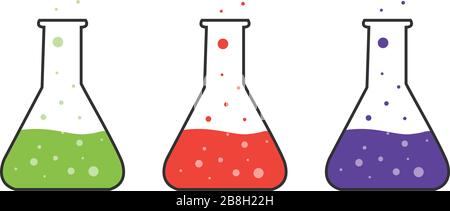 equipement de chimie de laboratoire, icône de trois tubes à essai setr, icône de flacon de laboratoire. Illustration vectorielle de stock isolée sur fond blanc. Illustration de Vecteur