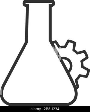 equipement de chimie de laboratoire, tube à essai avec icône d'engrenage mécanique, icône de ballon de laboratoire. Illustration vectorielle de stock isolée sur fond blanc. Illustration de Vecteur