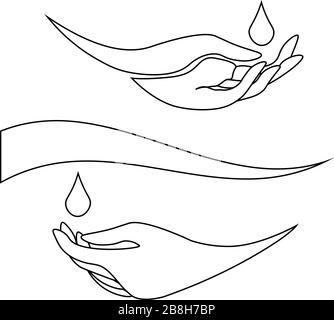 Art de ligne monochrome simple de deux mains avec gouttes d'eau Illustration de Vecteur