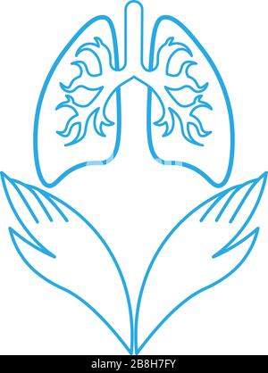 Icône de contour bleu simple avec deux mains et poumons Illustration de Vecteur