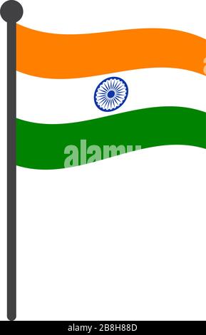 illustration vectorielle ondulée du drapeau indien avec flagpole isolé sur blanc Illustration de Vecteur