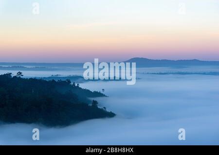 Brouillard. Atmosphère fraîche le matin dans la vallée Khao Kho, province de Phetchabun Banque D'Images
