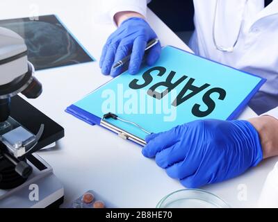 Coronavirus du SRAS le SRAS-COV ou le diagnostic du syndrome respiratoire aigu sévère. Banque D'Images