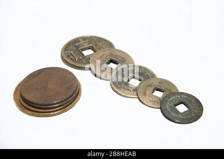 Pièces de cuivre anciennes chinoises, Chine Banque D'Images