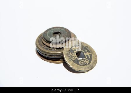 Pièces de cuivre anciennes chinoises, Chine Banque D'Images