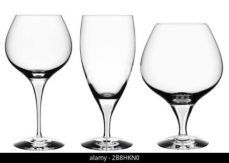 Verre à Cocktail - collection de verres à vin isolé sur fond blanc avec chemin de détourage. Banque D'Images