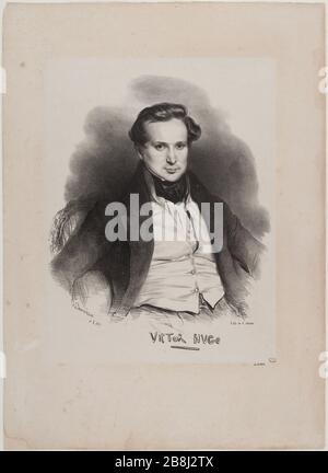 Portrait du jeune Victor Hugo (1802-1885), Écrivien Achille Devéria (1800-1857), auteur français et Charles-Etienne-Pierre Motte (1785-1836). Portrait de Victor Hugo jeune (1802-1885), écrit. Lithographie sur chine collé, 1829. Paris, musée Carnavalet. Banque D'Images