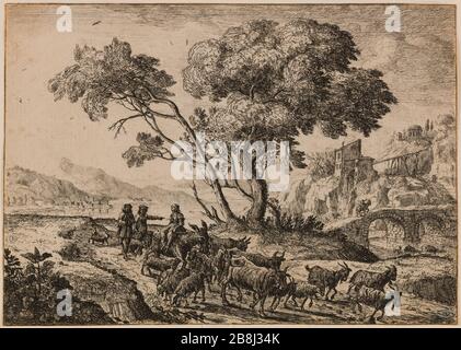 Départ pour les champs. (Robert-Dumesnil 16; Mannocci 34) Claude Gellée (dit le Lorrain) (vers 1600-1682). « le Départ pour les champs. (Robert-Dumesnil 16 ; Mannocci 34)'. Eau-forte. 1638. Musée des Beaux-Arts de la Ville de Paris, petit Palais. Banque D'Images