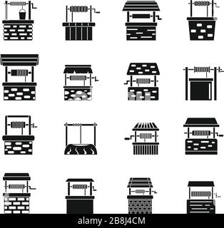 Icônes de la ferme de puits d'eau définies. Ensemble simple d'icônes vectorielles de ferme de puits d'eau pour la conception de Web sur fond blanc Illustration de Vecteur