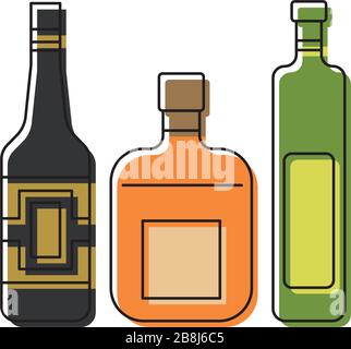 Symbole vectoriel des bouteilles de boissons alcoolisées isolé sur fond blanc Illustration de Vecteur